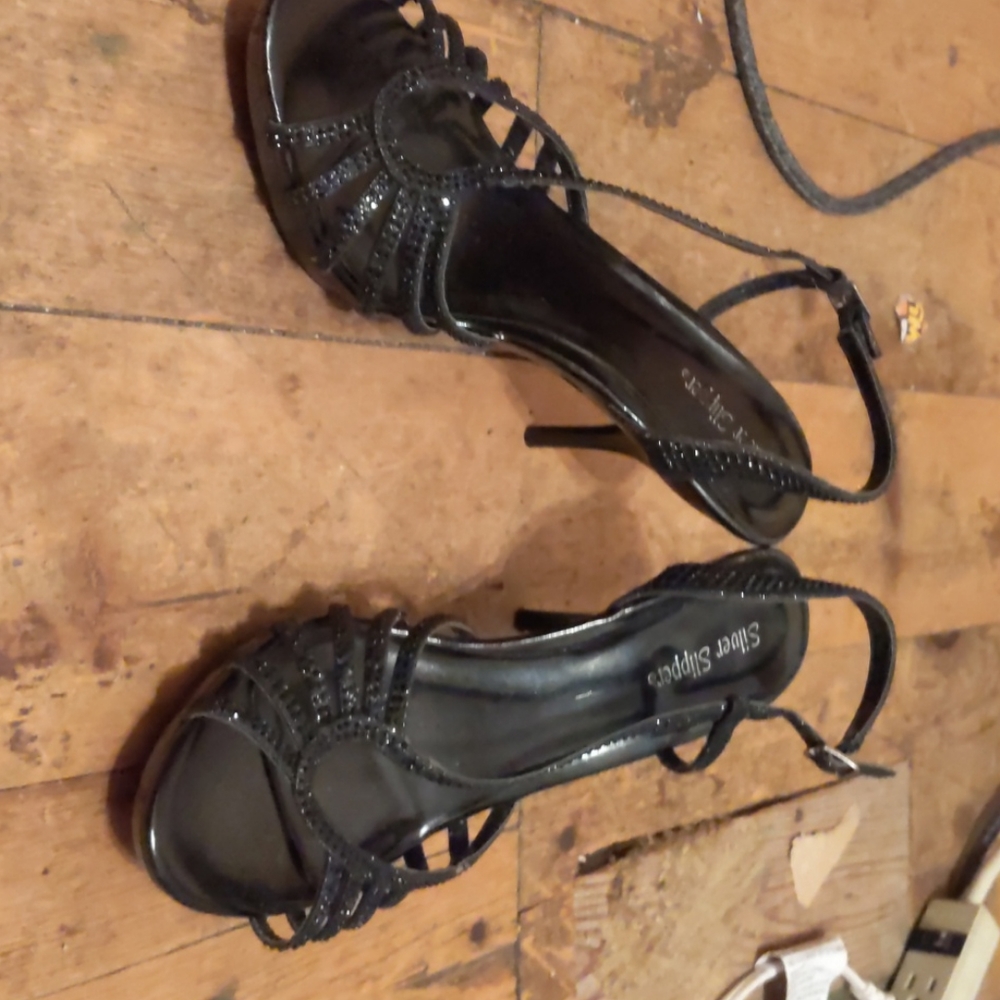 Silver Slipper Black Heels
